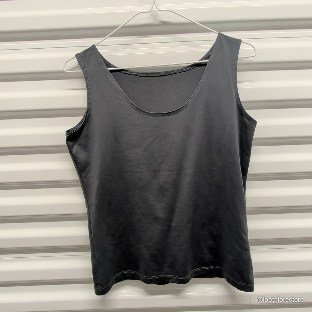 Anne Ligne Tank Top Womens LG Gray‎ Tactel Lycra Scoop Neck Sleeveless USA Made